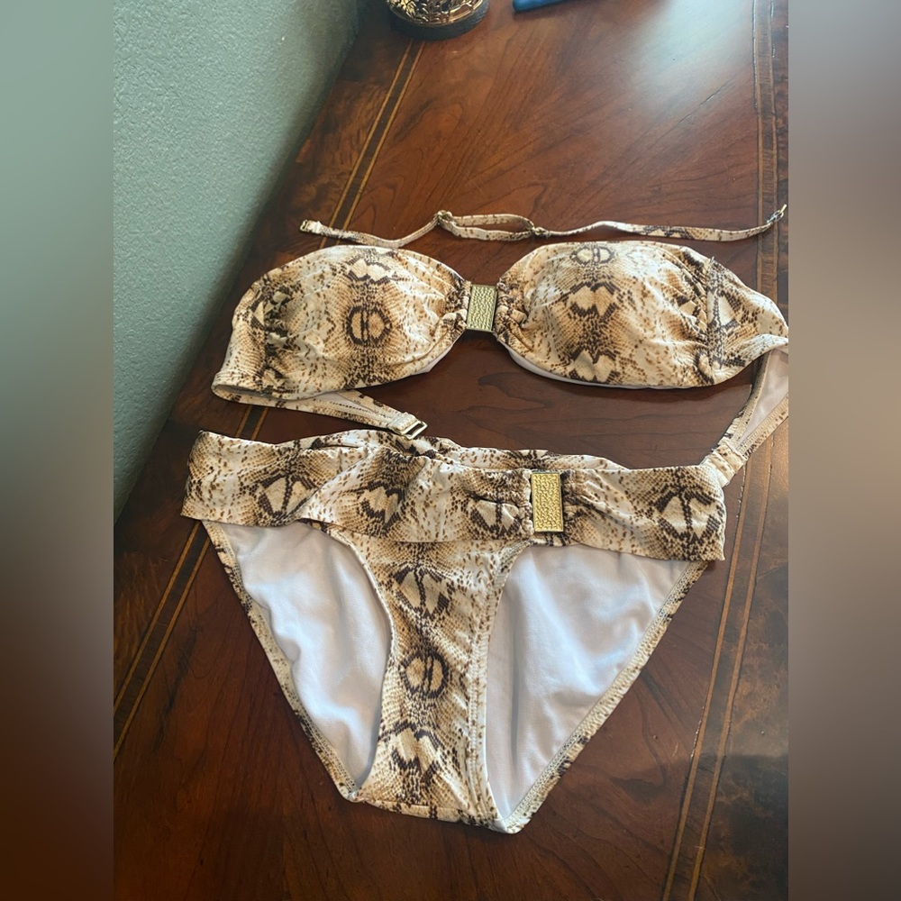 WHBM Bandeau Bikini, Snakeskin, SM